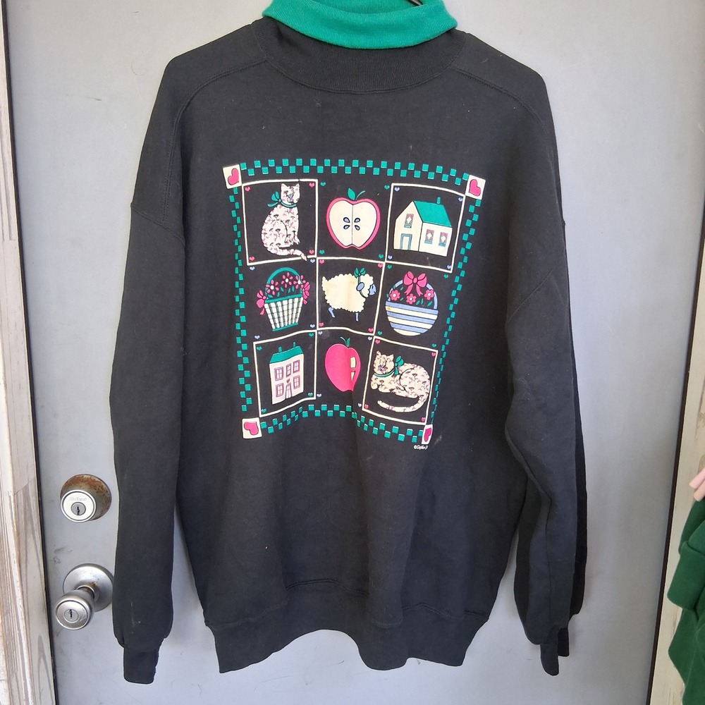 Vintage Gopher Sport Black Mock Neck Graphic Sweatshirt Cats Apple House XL USA